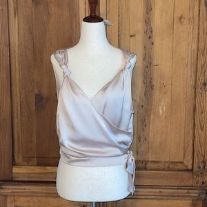 NWT Zara Champagne sateen effect shoulder knot cropped wrap style Blouse Sz. MD